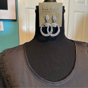 Nicole Miller Silver and Crystal‎ Hoop Earrings NWT